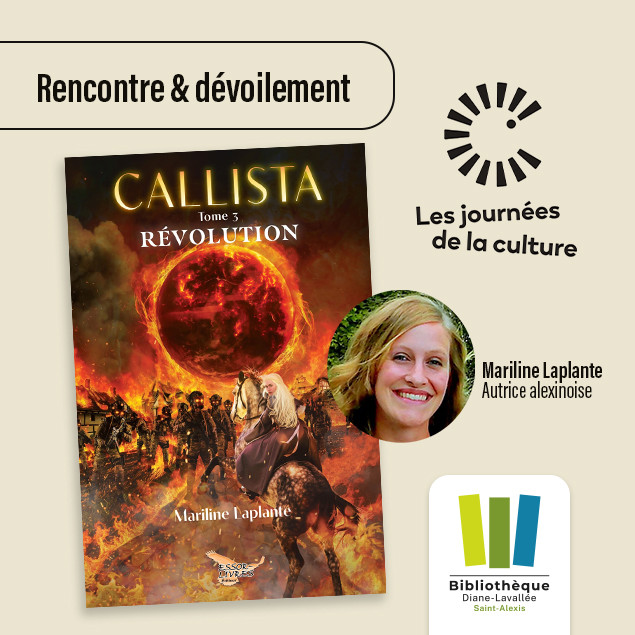 Les journées de la culture: Dévoilement de Révolution avec l’autrice Mariline Laplante